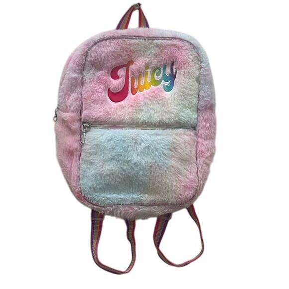 Juicy Couture Fluffy Plush Rainbow Mini Backpack - Picture 1 of 7